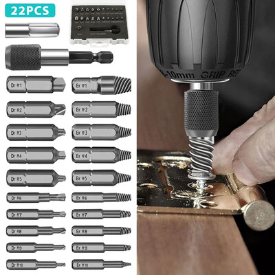 

22pcs Broken Wire Remover Damaged Screw Extractor Set Broken Bolt Extractor Screw Remover Set