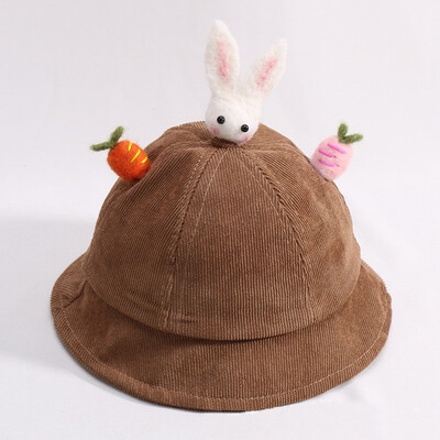 

New Autumn Cute Baby Boys Girl Hat 0-2T Toddler Solid Print Bucket Hats With Cartoon Rabbit Design Caps Reversible Sun Headwear