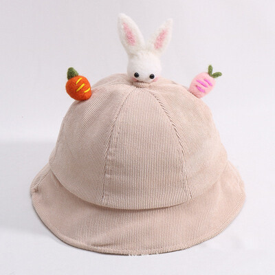 

New Autumn Cute Baby Boys Girl Hat 0-2T Toddler Solid Print Bucket Hats With Cartoon Rabbit Design Caps Reversible Sun Headwear