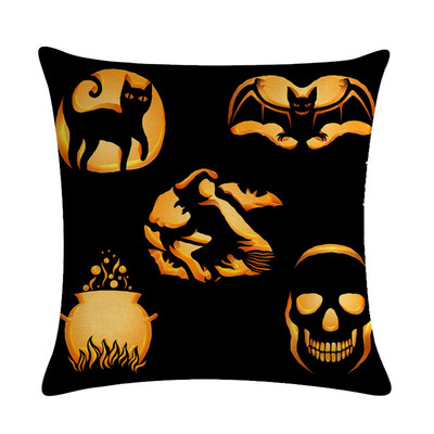 

18" Pumpkin Print Cotton Linen Cushion Cover Pillow Case Halloween Home Decor