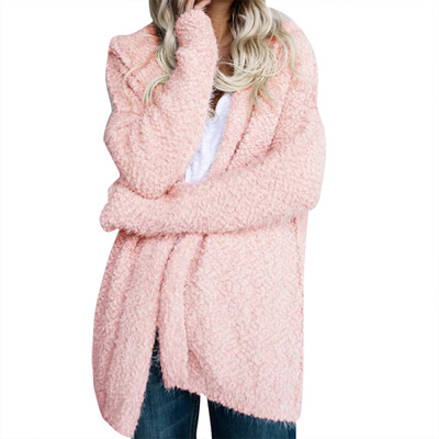 

Fashion Autumn Winter Long Sleeve Loose Hooded Coat Blends for Women Cardigan Solid Color New Hot Sale Sweater Coat