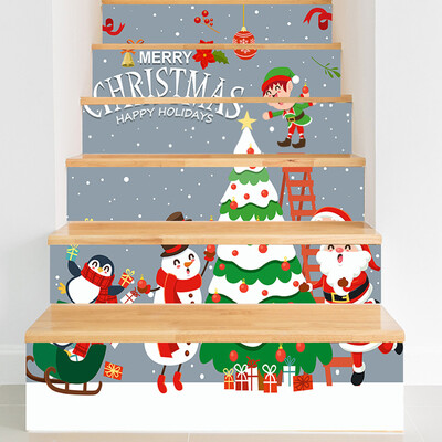 

Gobestart Merry Christmas Snowman Santa Stair Sticker Waterproof DIY Decorative Sticker