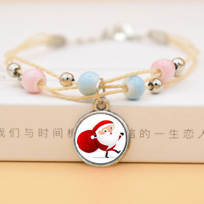 

Fashion Time Gem Christmas Tree Elk Snowman Pendent Bracelet For Childrens