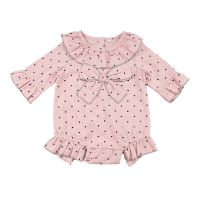 

Infant Baby Girls Dot Print Short Sleeve Baby Romper Kids Bodysuit Jumpsuit With Bowknot Newborn Clothes