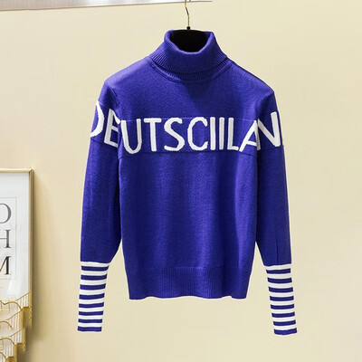 

Autumn Casual Women High Neck Sweaters Korean Style Warm LadiesTurtleneck Jumpers Letter Print Loose Jumpers Full Femme