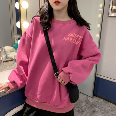 

Women Hoodies Casual Two Sided Letter Print Thin O-Neck Long Sleeve Mid-Long Pullovers Sweatshirts
