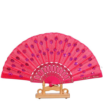 

Summer Women Girl Dancing Fan Elegant Plum peacock Flower Print Folding Hand Fans