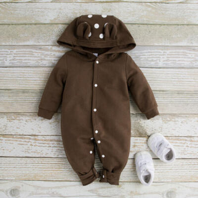 

Newborn Kids Boys Girls Rompers Hooded Button Jumpsuit Autumn Winter Playsuit