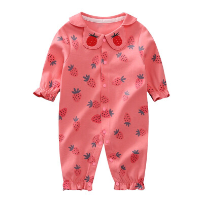 

Spring Autumn Casual Fashion Jumpsuits Baby Long Sleeve Strawberry Printing Rompers Kids Bodysuits