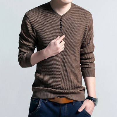 

Mens V-Neck Henley Pullover Long Sleeve Knit Tops Slim Fit Sweater Jumper Blouse