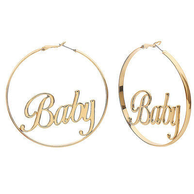 

Hyperbole Femme Baby Letter Large Hoop Earrings for Women Simple Hip-hop Jewelry