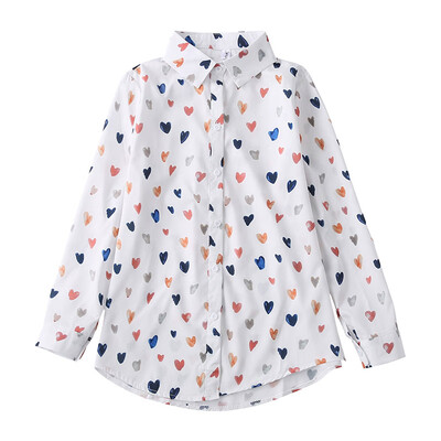 

Women Heart Print Lapel Blouse Casual Long Sleeve Tops 2019 New Fashion Women Loose Chiffon Blouses Tops Korean Ladies Clothing