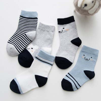 

5 Pair Baby Boys Girls Cute Socks 0-9T Cartoon Stripe Pattern Socks Set Cotton Warm Floor Socks Leg Warmer