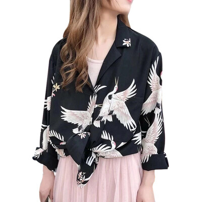 

Women Print Blouse Long sleeve Shirts V Neck Spring Fashion Female Top