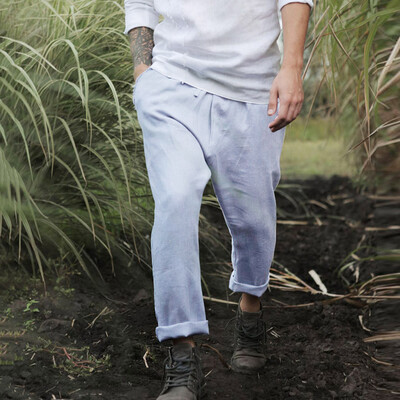 

Gobestart Men Summer Fashion Casual Cotton Long Pants Solid color Casual Pants Beach