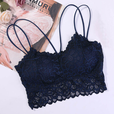 

Fashion Lace Flowers Detachable Chest Pad Hem Breathable Hollow Bra Tube Tops Femele Solid Color Underwear Camisoles Tops