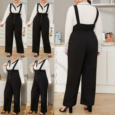 

Womens Casual Loose Bib Pants Overalls Jumpsuits Formal Work Romper Pants US