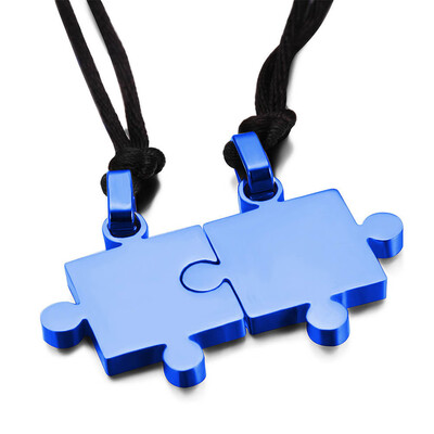 

2 PcsSet Couple Puzzle Pendant Titanium Steel Necklaces for Lover Valentine Gift