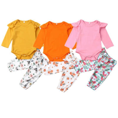 

2PCS Newborn Baby Girls Boys Cotton Romper Jumpsuit Bowknot Pants Outfits Autumn