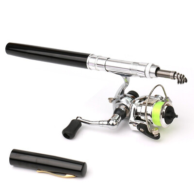 

2019 New Portable Pocket Mini Fishing Rod Telescopic Fishing Pole Pen Shape Folded Fishing Rod With Metal Spinning Reel Wheel