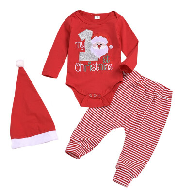 

Baby Christmas Costumes Baby Kids Girls Boys Cute Long Sleeve Letter Romper TopCasual Pants With Hat Christmas Clothes