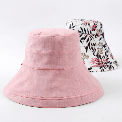 

New Korean version of large brim basin cap anti-ultraviolet shading female cap printed flanged cloth cap double foldable sun cap