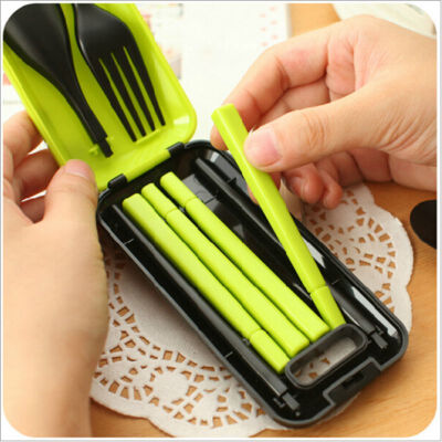 

Portable 3 in 1 Separable Detachable Plastic Chopsticks Spoon Fork Cutlery Set for School Office Travel Camping Picnic