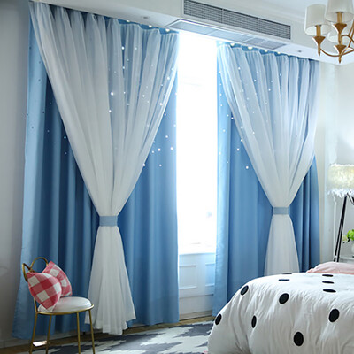 

Gobestart Starry Sky Sheer Curtain Tulle Window Treatment Voile Drape Valance Double-deck