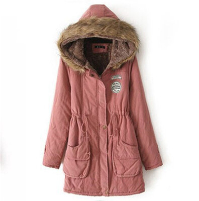 

Winter large fur collar thick lambskin drawstring tooling large size cotton jacket long coat cotton coat