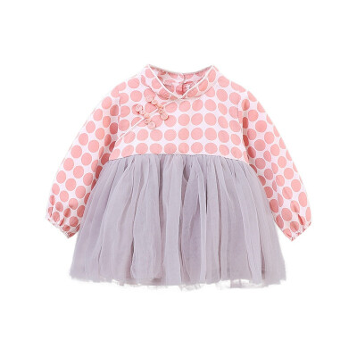 

Autumn Casual Baby Girls Long Sleeve Dot Print Mesh Dress Kids Pageant Princess Dresses 1 PCS