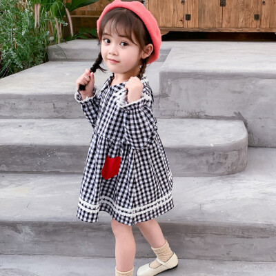 

Little Kids Baby Girls Long Sleeve Dress White&Black Plaid Tunic Dress Spring Autumn Clothes