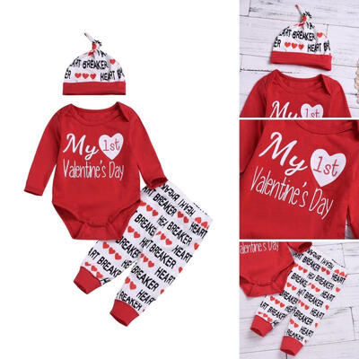 

3pcs Newborn Baby Boy Girl Valentine&39s Day Tops RomperPants Outfits Clothes