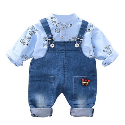 

Infant Newborn Boy Girl Autumn Outfits Long Sleeve Cartoon Animal Print TopStrap Trousers Children Toddler Casual Sets