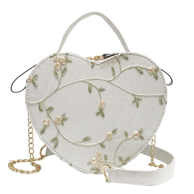 

Bags for women 2019 Heart-Shaped Flower Embroidered Pu Leather Versatile Chic Chain Casual Messenger Shoulder Bag