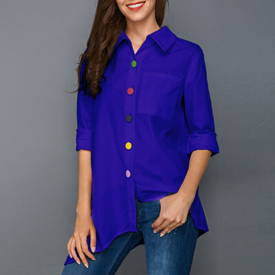 

Womens Tops&Blouse Irregular Shirt Top Colorful Buttons Women Long Sleeve Summer Solid Color Fashion Woman Blouse
