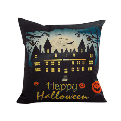 

Happy Halloween Square Decorative Throw Pillow Case Cushion Cover Bat Pumpkin Moon 45x45cm