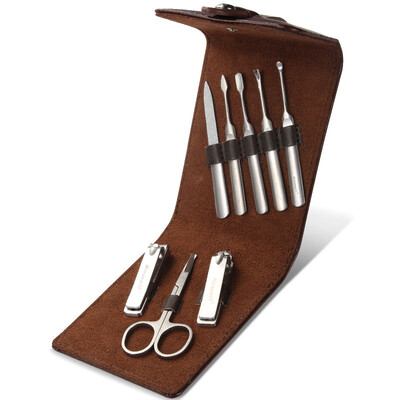 

Korea Kowell Han Kewei stainless steel nail clipper set anti-splash nail scissors personal care repair capacity combination 8 piece set KD805 brown