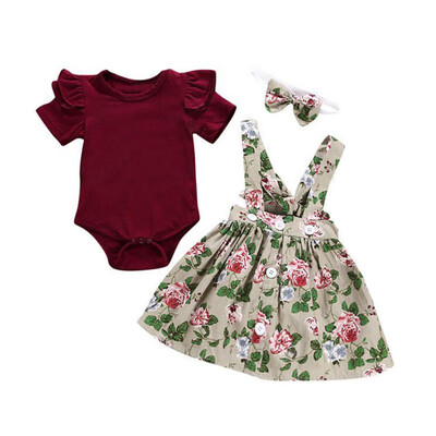 

Autumn Baby Clothes Sets Newborn Girl 3PCS Clothing Set Romper Floral Print Skirt Headband Baby Girl Clothes