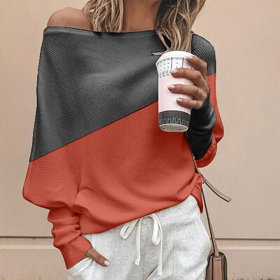 

Roseonmyhand Women Off Shoulder Knitted Top Pullover Loose Batwing Long Sleeve Sweater Jumper