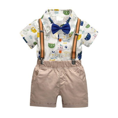 

Gentleman Kids Boys Clothes Children Clothing Sets Summer Baby Boy Cartoon Print T-Shirt Suspender Short Pants Outfits