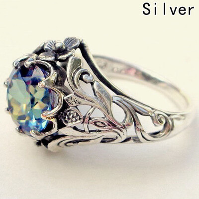 

Vintage Women Jewelry 925 Sterling Silver Rings Mystic Rainbow Topaz Diamond Antique Gemstone Ring Wedding Band