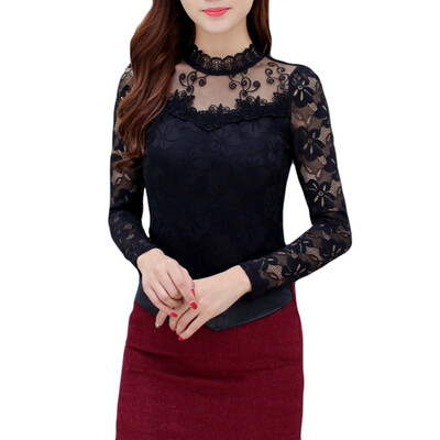 

Fashion New Slim Lace Hollow Out Womens Bottoming Shirt Novel Solid Color Plus Size