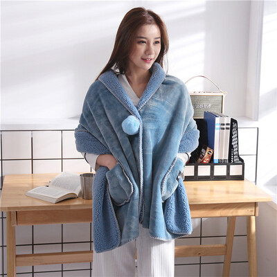 

Toponeto Soft Flannel Wearable Lazy Shawl Blanket with Button Thick Warm Winter Sofa Mat
