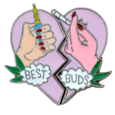 

BEST BUDS brooch Enamel pink heart 2 hands pins Collar Corsage Gift for Best friends forever Cartoon Party Jewelry Accessories