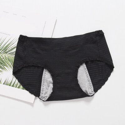 

New Elastic Color Cotton Breathable Mid-waist Physiological Period Double Anti-side Leakage Briefs Lace Stitching Panties