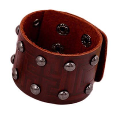 

Handmade Punk Retro BlackBrown Genuine Leather Rivet Buckle Bracelets Bangles Jewelry