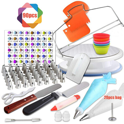 

90Pcslot Professional Cake Decorating Supplies Set Stainless Steel Cream Tips Portable Piping Nozzles Bags Kitchen Tool