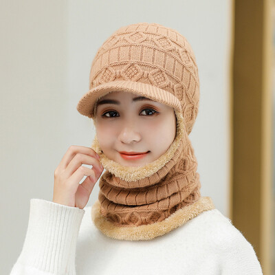 

2019 new adult winter hat ladies winter thickened warm hat neck body knitted wool sleeve head hat