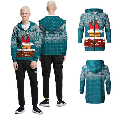 

Toponeto Mens Casual Christmas 3D Print Long Sleeve Zip Hooded Sweater Jacket Coat