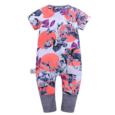 

Infant Girls Cotton Spring Summer Zipper Romper Short Sleeves Cartoon Print Climb Soft Jumpsuit